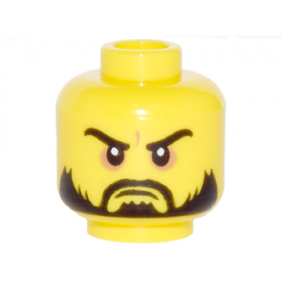 Minifigure, Head Beard Black, Moustache, Arched Eyebrows, White Pupils, Grim Mouth Pattern