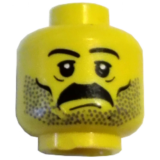 Minifigure, Head Moustache and Stubble Pattern, White Pupils, Eyebrows