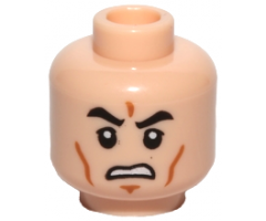Minifigure, Head Black Eyebrows, Upper Eyelids, Medium Nougat Cheek Lines and Chin Dimple, Open Mouth Scowl with Teeth Pattern