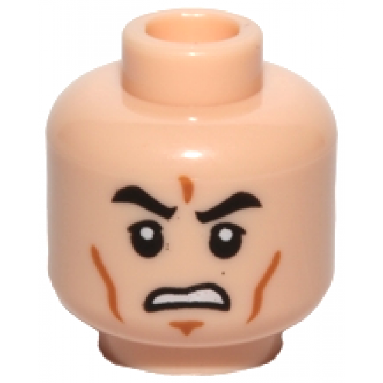 Minifigure, Head Black Eyebrows, Upper Eyelids, Medium Nougat Cheek Lines and Chin Dimple, Open Mouth Scowl with Teeth Pattern