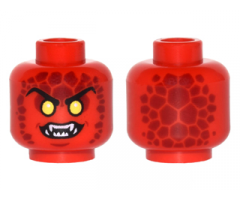 Minifigure, Head Alien Lava Monster with Yellow Eyes, Dark Red Rocks, and Open Mouth with Fangs Pattern