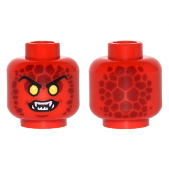 Minifigure, Head Alien Lava Monster with Yellow Eyes, Dark Red Rocks, and Open Mouth with Fangs Pattern