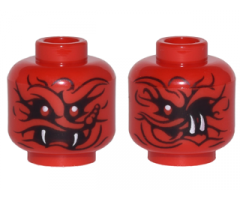 Minifigure, Head Dual Sided Alien Snake with Black Wavy Lines, 2 Red Eyes and 2 White Fangs / 1 Red Eye and 2 White Fangs on Side Pattern