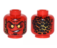 Minifigure, Head Alien Lava Monster with Yellow Eyes, Black Rocks, and Lopsided Grin with Teeth Pattern