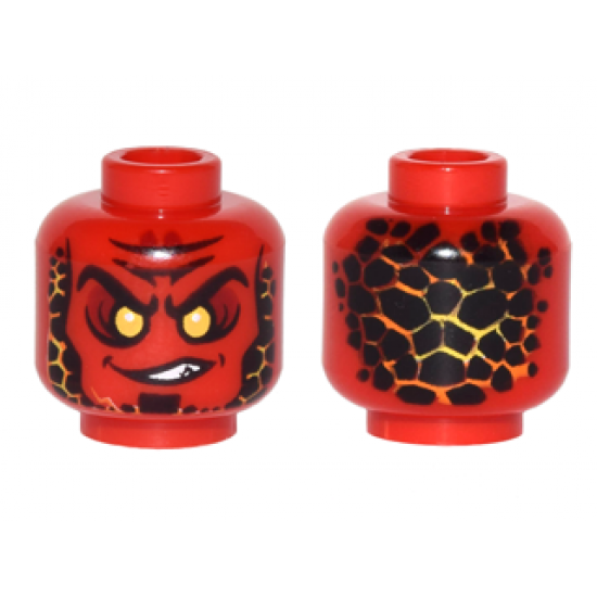 Minifigure, Head Alien Lava Monster with Yellow Eyes, Black Rocks, and Lopsided Grin with Teeth Pattern