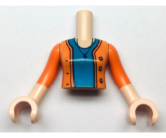 Torso Mini Doll Girl Dark Azure Shirt and Orange Sweater with Necklace and Lightning Bolt Pattern, Light Nougat Arms with Hands with Orange Sleeves