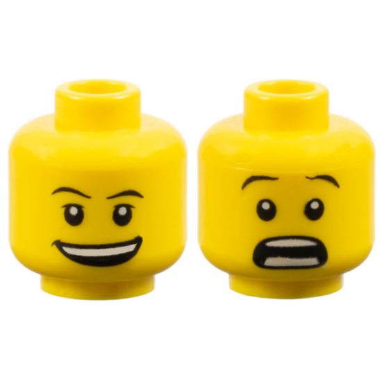 Minifigure, Head Dual Sided Thin Black Eyebrows, Open Mouth Smile with Top Teeth / Surprised Pattern