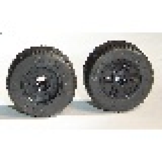Wheel & Tire Assembly 18mm D. x 14mm with Axle Hole, Fake Bolts and Shallow Spokes with Black Tire 30.4 x 14 Solid (55982 / 58090)