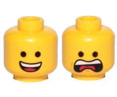 Minifigure, Head Dual Sided Open Smile with Tongue / Open Mouth Scream Pattern (Emmet)