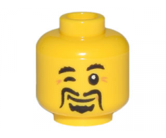 Minifigure, Head Black Moustache Fu Manchu, Winking Eye, Laugh Lines Pattern