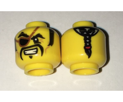 Minifigure, Head Pirate, Black Sideburns, Eyebrows and Fu Manchu Moustache, Eye Patch, Ponytail in Back Pattern