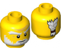Minifigure, Head White and Gray Eyebrows, Beard and Braided Ponytail on Back, Medium Nougat Wrinkles, Smile Pattern (Sensei Wu)