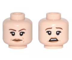 Minifigure, Head Dual Sided Female, Reddish Brown Eyebrows, Dark Tan Lips Neutral / Scared Pattern