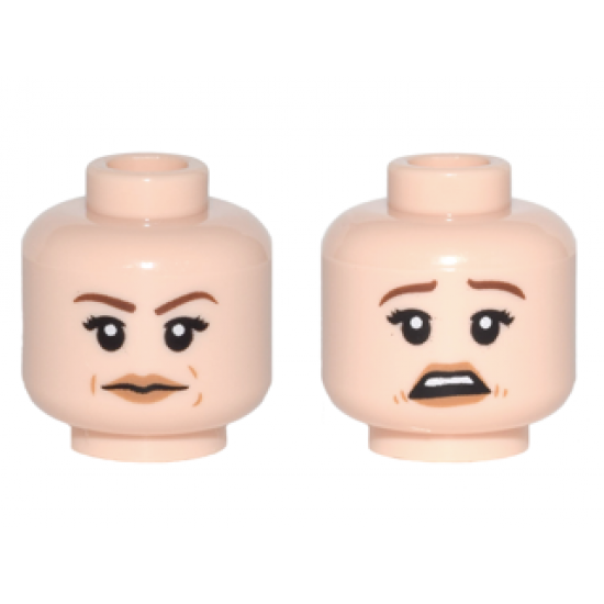 Minifigure, Head Dual Sided Female, Reddish Brown Eyebrows, Dark Tan Lips Neutral / Scared Pattern