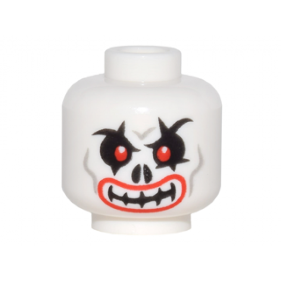 Minifigure, Head Skull Evil with Red Eyes, Curved Eyebrows and Red Lips Pattern