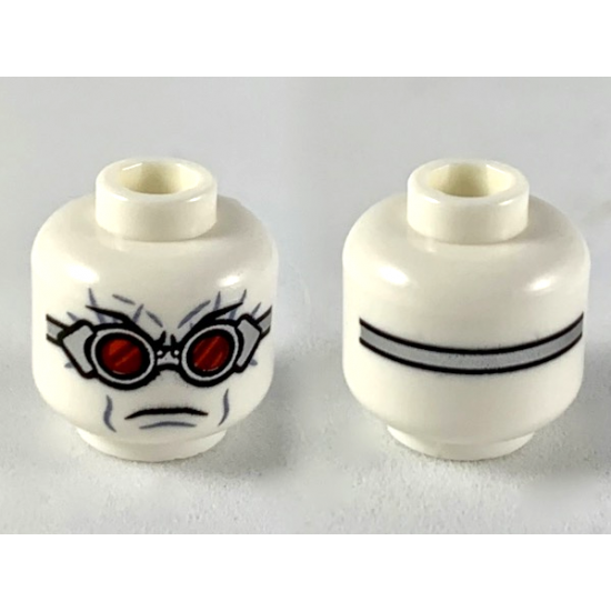 Minifigure, Head Silver Goggles with Red Lenses, Frown Pattern