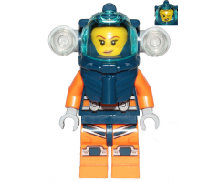 Deep Sea Diver - Female, Dark Blue Helmet, Side Lamps, Smirk / Left Eye Squinted