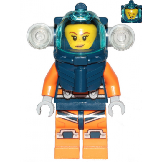 Deep Sea Diver - Female, Dark Blue Helmet, Side Lamps, Smirk / Left Eye Squinted