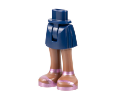 Mini Doll Hips and Skirt with Molded Medium Brown Legs and Printed Metallic Pink Sandals Pattern - Thin Hinge