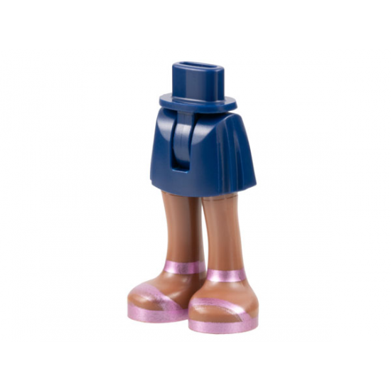 Mini Doll Hips and Skirt with Molded Medium Brown Legs and Printed Metallic Pink Sandals Pattern - Thin Hinge