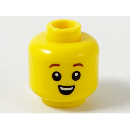 Minifigure, Head Child Reddish Brown Eyebrows, Open Mouth Smile with Top Teeth Pattern