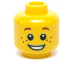 Minifigure, Head Child Small Reddish Brown Eyebrows Far Apart, Freckles, Open Mouth Smile with Teeth Pattern