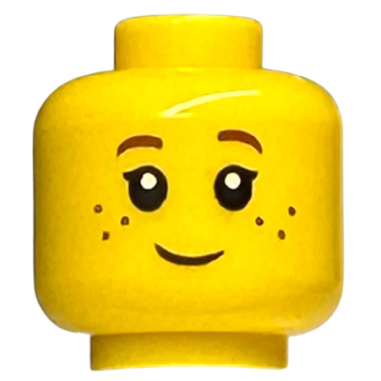 Minifigure, Head Child Black Eyelashes, Dark Red Eyebrows, Freckles Pattern