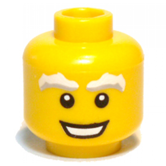 Minifigure, Head Light Bluish Gray and White Bushy Eyebrows, Open Mouth Smile with Teeth Pattern