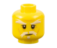 Minifigure, Head White Bushy Eyebrows, Moustache and Soul Patch, Upper Eyelids, Medium Nougat Cheek Lines and Wrinkles, Slight Grin Pattern