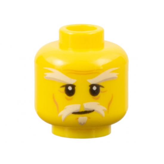 Minifigure, Head White Bushy Eyebrows, Moustache and Soul Patch, Upper Eyelids, Medium Nougat Cheek Lines and Wrinkles, Slight Grin Pattern