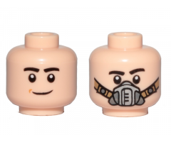Minifigure, Head Dual Sided Black Eyebrows, Smile / Pilot Breathing Mask Pattern