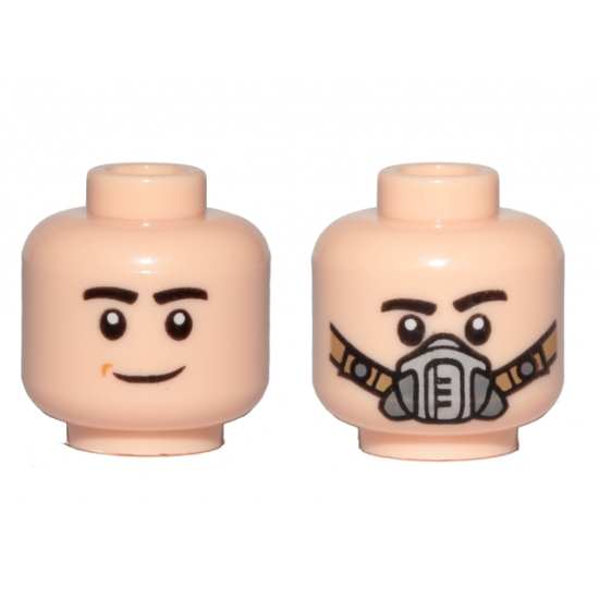 Minifigure, Head Dual Sided Black Eyebrows, Smile / Pilot Breathing Mask Pattern