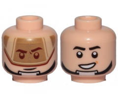 Minifigure, Head Dual Sided Dark Tan Visor, Stern Black Eyebrows, Chin Strap / Open Mouth Grin Pattern (SW T-16 Skyhopper Pilot)