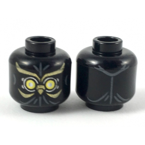 Minifigure, Head Alien with Yellow Eyes with Gold Swirls and Owl Beak Pattern