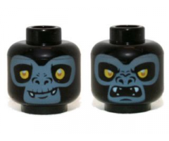 Minifigure, Head Dual Sided Alien Chima Gorilla with Yellow Eyes, Fangs and Sand Blue Face, Closed Mouth / Open Mouth Pattern (Gorzan)