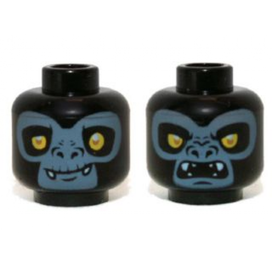 Minifigure, Head Dual Sided Alien Chima Gorilla with Yellow Eyes, Fangs and Sand Blue Face, Closed Mouth / Open Mouth Pattern (Gorzan)