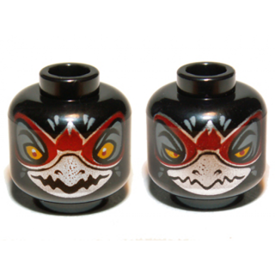 Minifigure, Head Dual Sided Alien Chima Raven with Silver Beak and Dark Red Markings, Wide Eyes / Narrow Eyes Pattern (Razar)