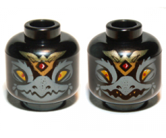 Minifigure, Head Dual Sided Alien Chima Raven with Beak and Gold Crown, Wide Eyes / Narrow Eyes Pattern (Rawzom)