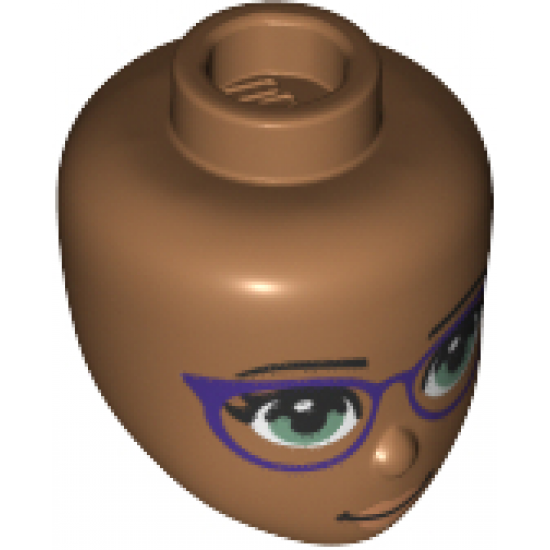Mini Doll, Head Friends with Olive Green Eyes and Dark Purple Glasses, Peach Lips and Closed Mouth Pattern