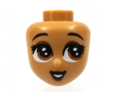 Mini Doll, Head Friends with Reddish Brown Large Eyes Looking Left, Raised Eyebrows, Dark Red Lips Pattern (Tiana)