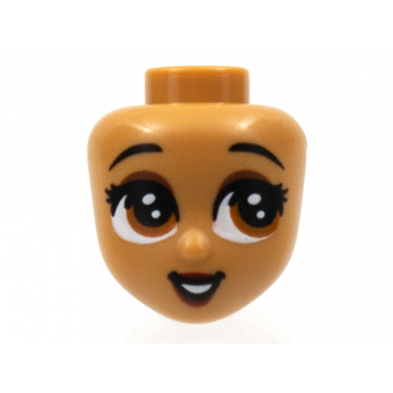 Mini Doll, Head Friends with Reddish Brown Large Eyes Looking Left, Raised Eyebrows, Dark Red Lips Pattern (Tiana)