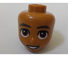 Mini Doll, Head Friends with Dark Brown Thick Eyebrows, Reddish Brown Eyes, Chin Dimple, and Open Mouth Smile with Teeth Pattern