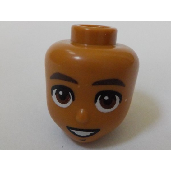 Mini Doll, Head Friends with Dark Brown Thick Eyebrows, Reddish Brown Eyes, Chin Dimple, and Open Mouth Smile with Teeth Pattern