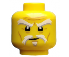 Minifigure, Head White and Gray Raised Eyebrows and Goatee, Medium Nougat Wrinkles, Concerned Expression Pattern (Sensei Wu)