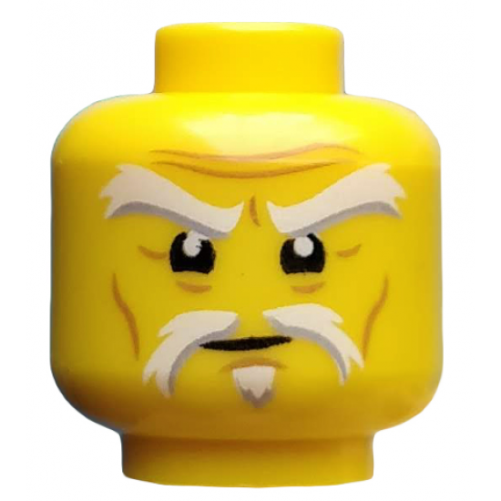 Minifigure, Head White and Gray Raised Eyebrows and Goatee, Medium Nougat Wrinkles, Concerned Expression Pattern (Sensei Wu)