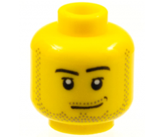 Minifigure, Head Male Smirk, Black Dimple, Pupils, Stubble Beard, Moustache, and Sideburns Pattern