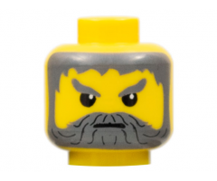 Minifigure, Head Beard with Gray Hair, Moustache, and Angry Eyebrows Pattern