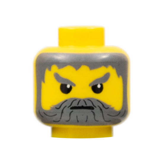 Minifigure, Head Beard with Gray Hair, Moustache, and Angry Eyebrows Pattern