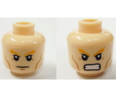 Minifigure, Head Dual Sided Bright Light Orange Bushy Eyebrows, Upper Eyelids, Medium Nougat Cheek Lines, Stern with Chin Dimple / Angry Bared Teeth Pattern