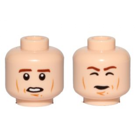 Minifigure, Head Dual Sided Brown Eyebrows, Cheek Lines, Chin Dimple, Open Mouth / Closed Eyes Carbonite Pattern (SW Han Solo)